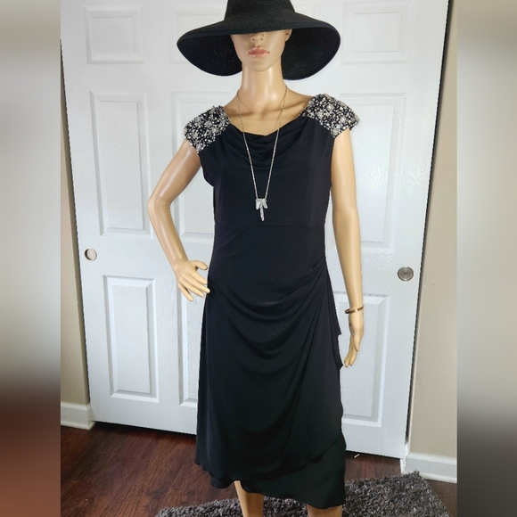 ALEX EVENINGS BLACK PARTY DRESS.     SIZE 10 RHINESTONE SHOULDER - Picture 3 of 13